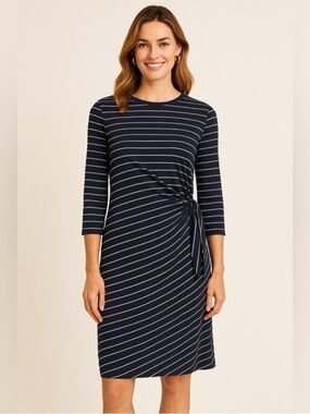 J. McLaughlin Elora Dress Modal Navy Stripe Size M Stretch Nautical Office